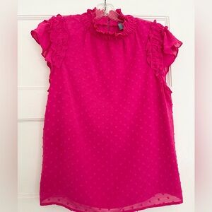 CeCe Women’s Ruffled Flutter Sleeve Mockneck Blouse with Keyhole Back